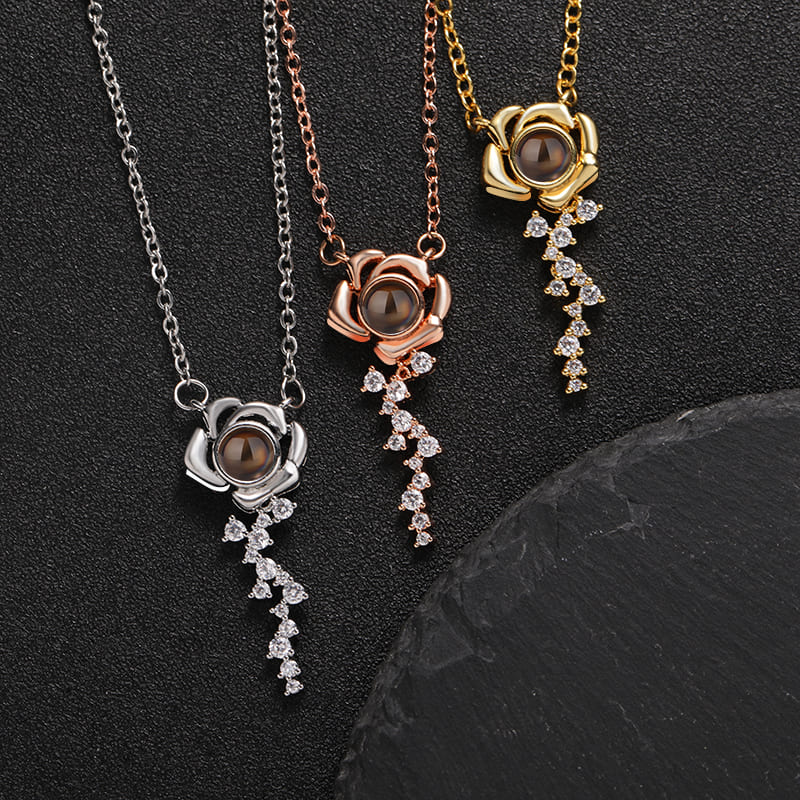 Hidden Forever Blooming Rose Memory Projection Necklace