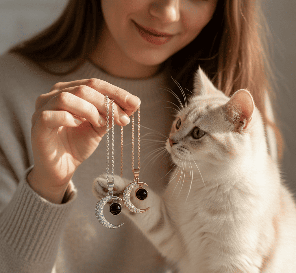 Custom Half Moon Zircon Hidden Photo Necklace - Hidden Forever