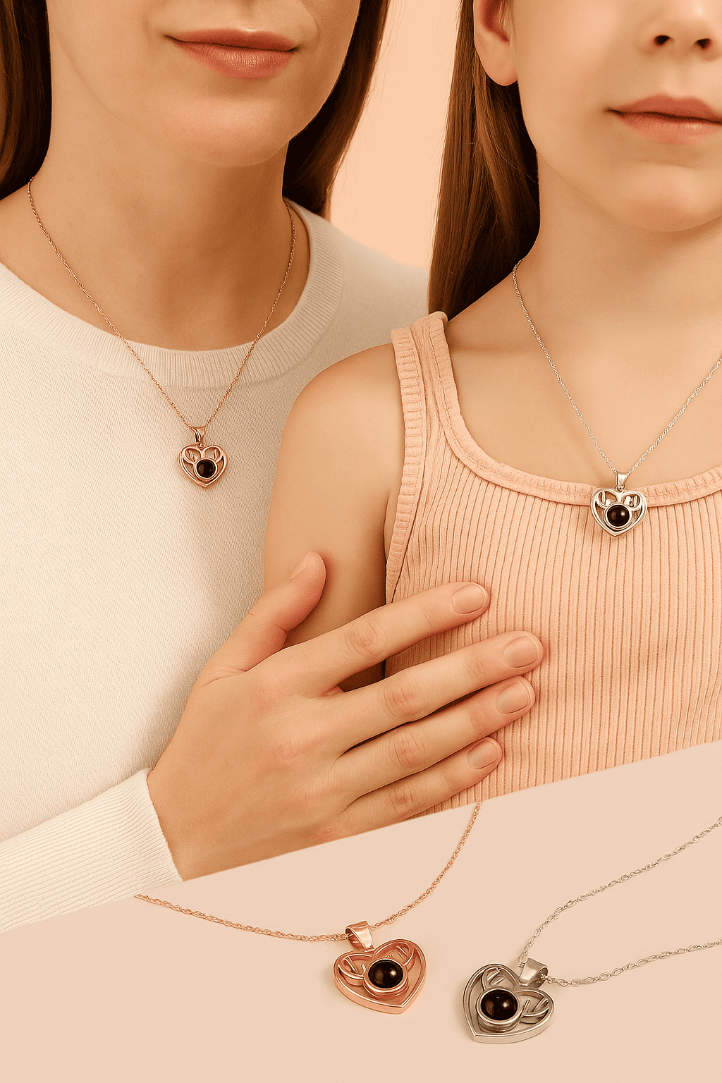 Custom Heart Deer Zircon Gem Hidden Photo Necklace - Hidden Forever