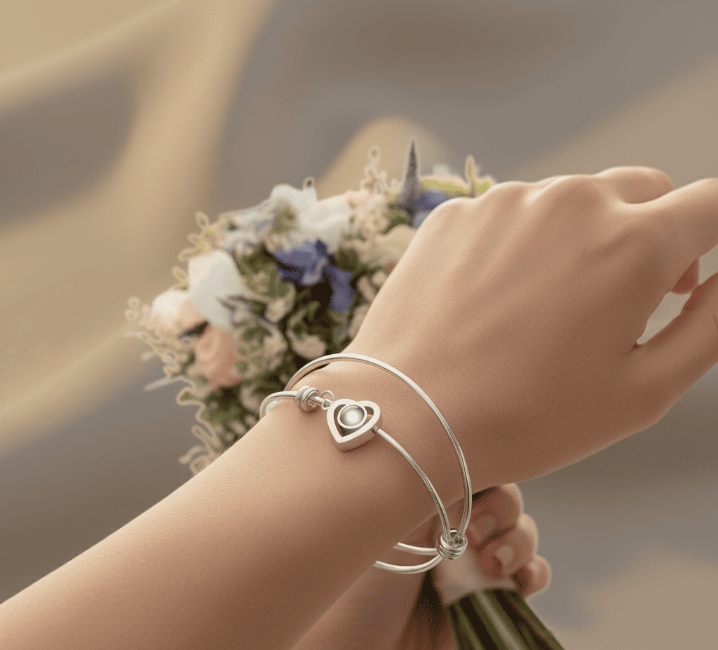 Custom Hidden Photo Projection Adjustable Bangle Heart Zircon Bracelet - Hidden Forever