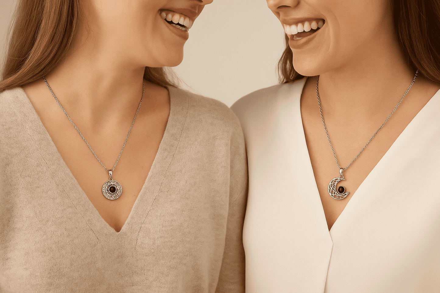 Custom Photo Projection Couples Moon Necklace - Hidden Forever