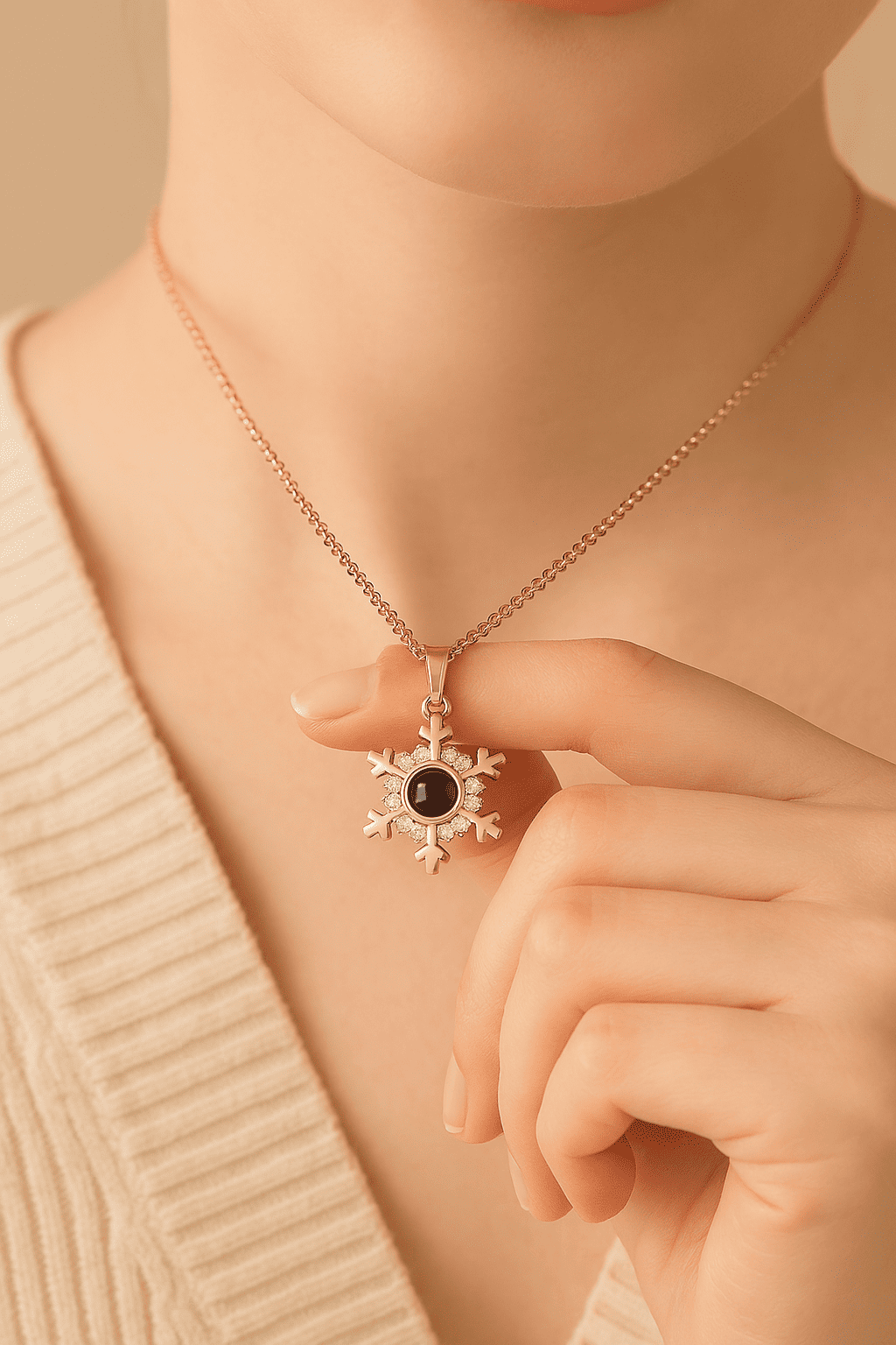 Custom Photo Projection Snowflake Pendant Necklace - Hidden Forever