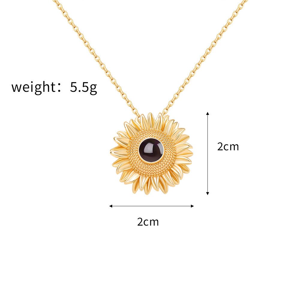 Custom Hidden Photo Projection Bloom Sunflower Necklace - Hidden Forever