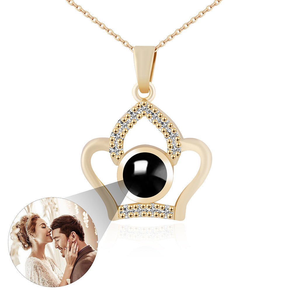 Custom Hidden Photo Projection Embellished Imperial Crown Necklace - Hidden Forever