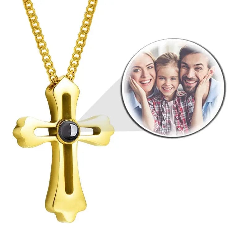 Custom Photo Projection Men Cross Necklace - Hidden Forever