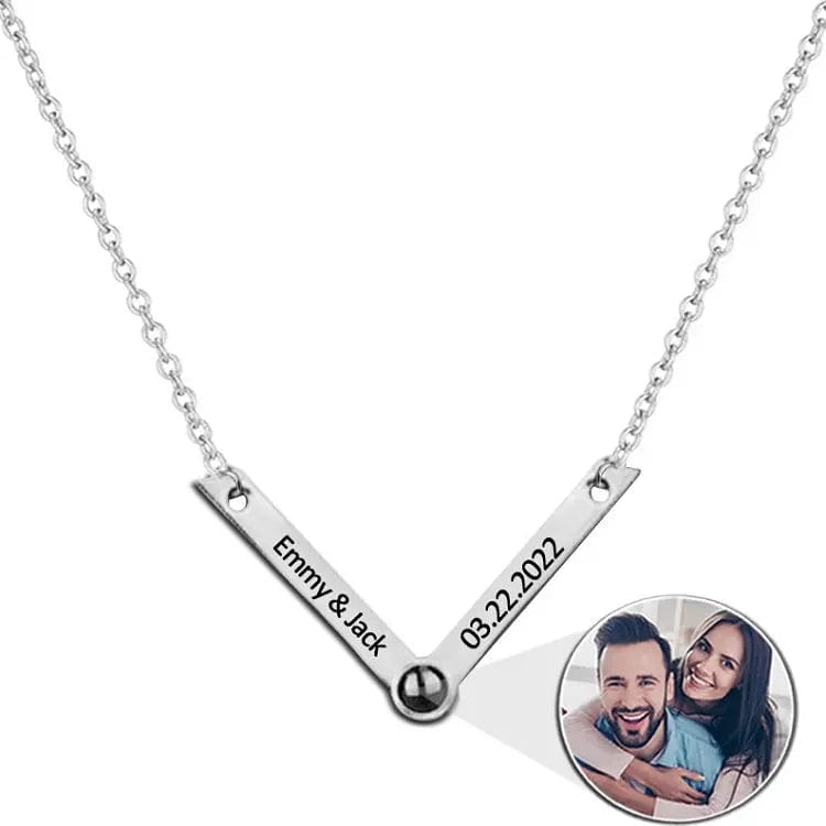 Custom Photo Projection V-Shaped Pendant Necklace - Hidden Forever