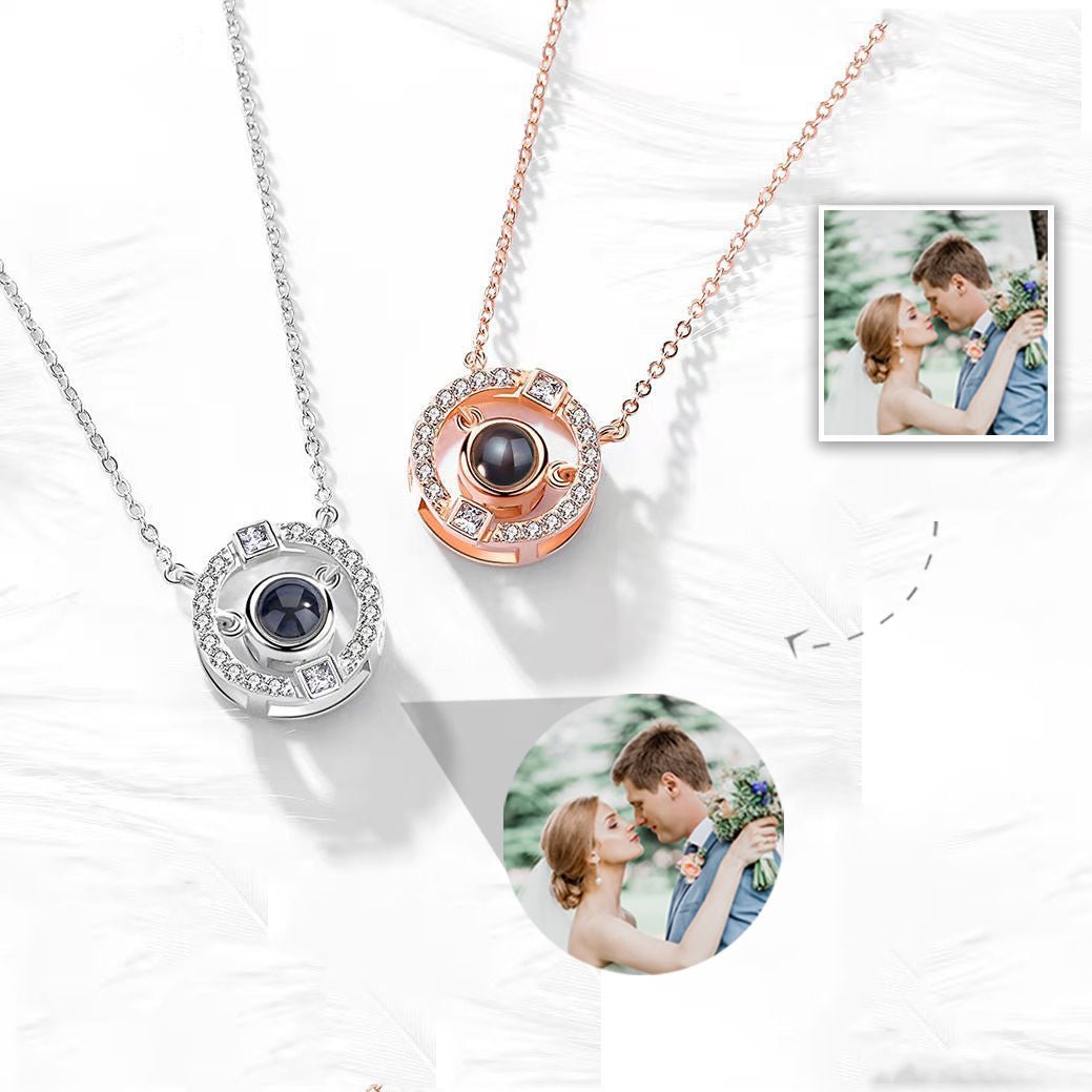 Custom Round Zircon Gem Hidden Photo Necklace - Hidden Forever