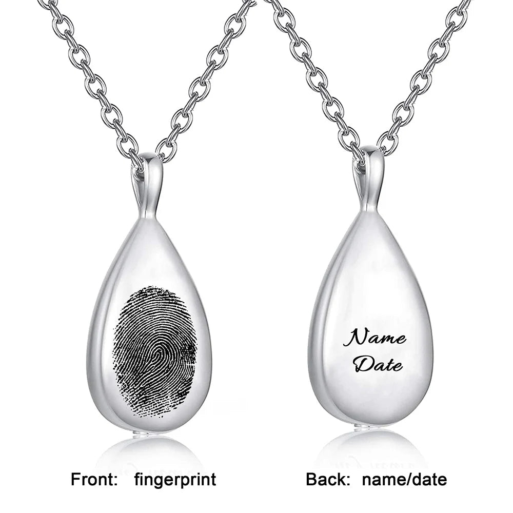 Fingerprint Teardrop Necklace with Engraving for Ashes - Hidden Forever