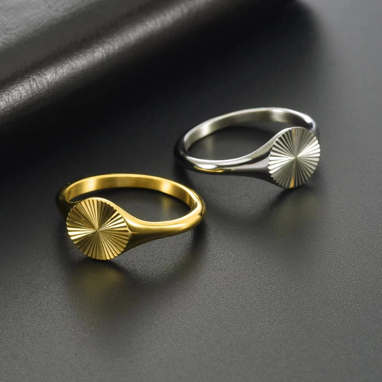 Couple's Sunbeam Signet Ring