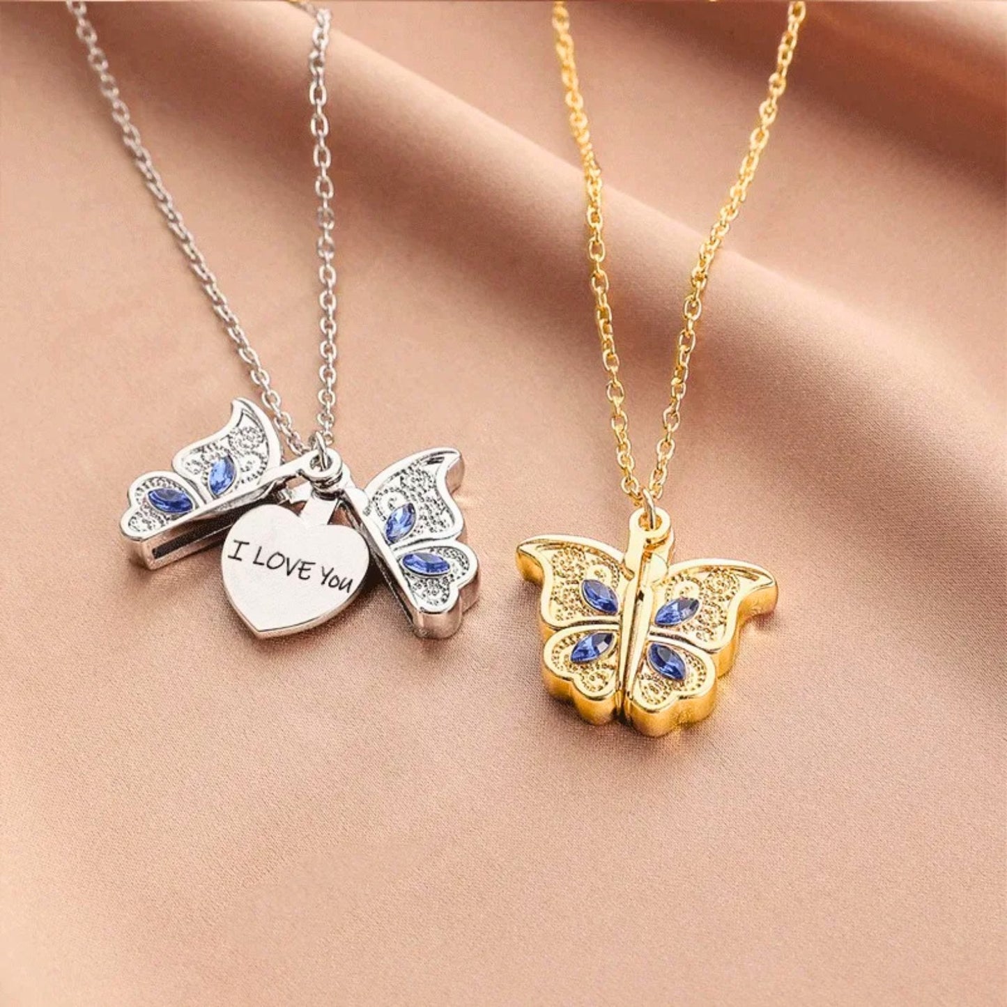 Best Friends Heart Butterfly Necklace - Hidden Forever