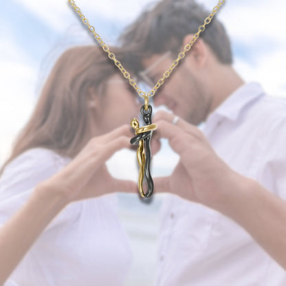 Boyfriend Girlfriend Hugging Necklace - Hidden Forever