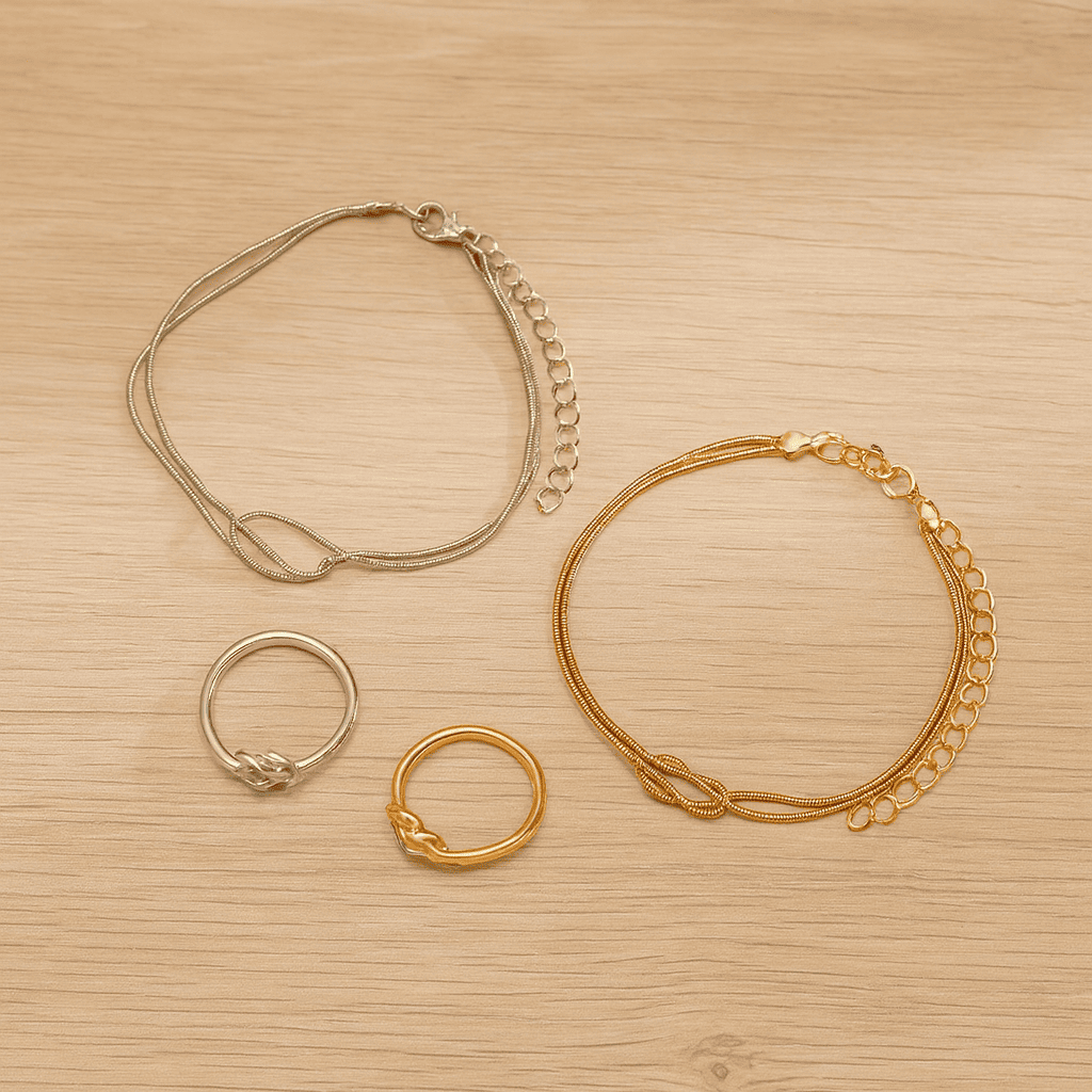 Couples Matching Infinity Knot Bracelet & Ring Set - Hidden Forever