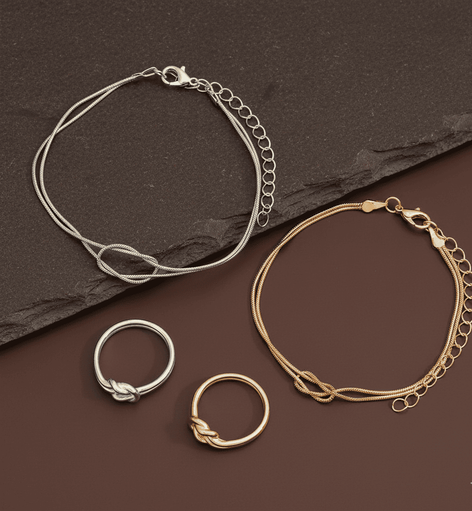 Couples Matching Infinity Knot Bracelet & Ring Set - Hidden Forever