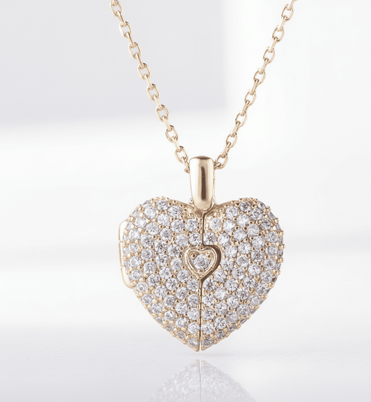 Custom Bling Heart Locket Hidden Photo Necklace - Hidden Forever