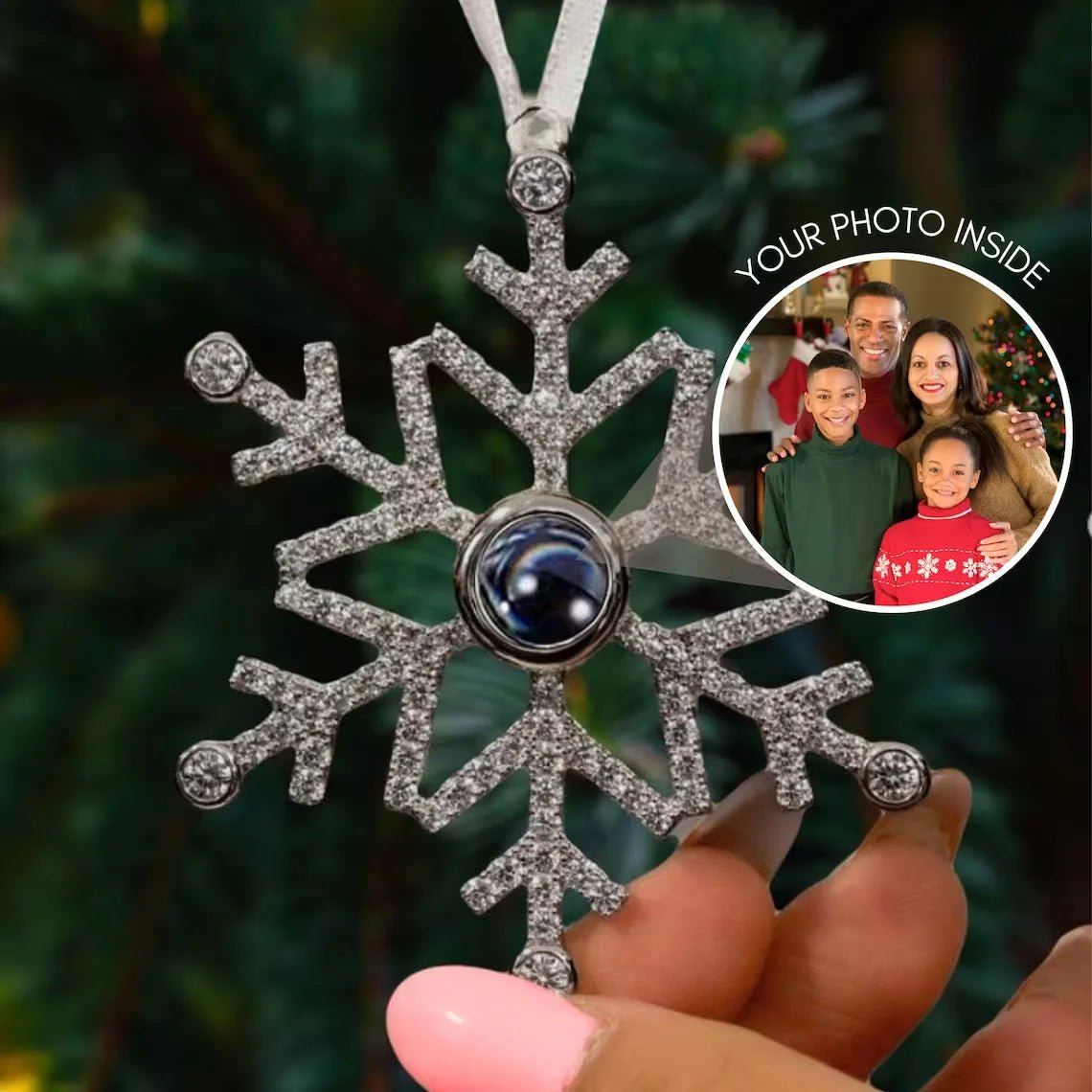 Custom Christmas Snowflake Projection Photo Ornament - Hidden Forever