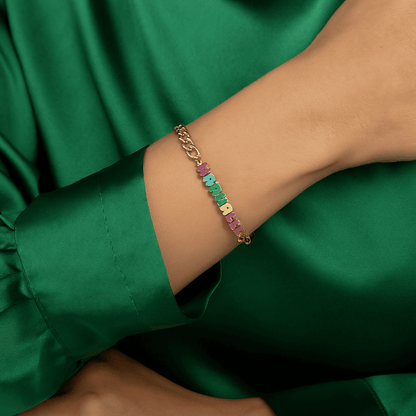 Custom Colored Enamel Name Charm Bracelet - Hidden Forever
