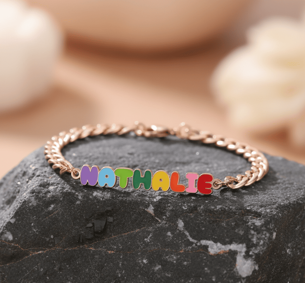 Custom Colored Enamel Name Charm Bracelet - Hidden Forever