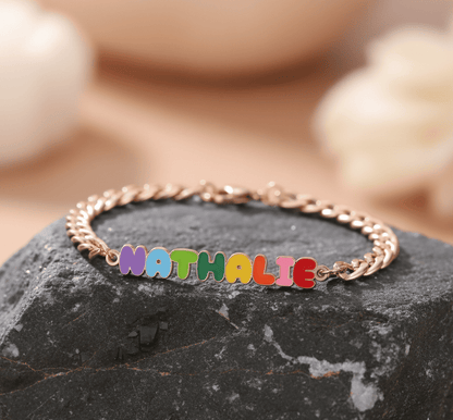 Custom Colored Enamel Name Charm Bracelet - Hidden Forever