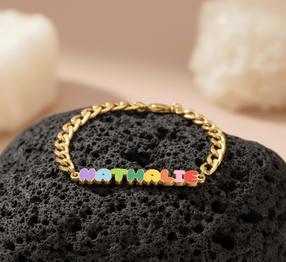 Custom Colored Enamel Name Charm Bracelet - Hidden Forever