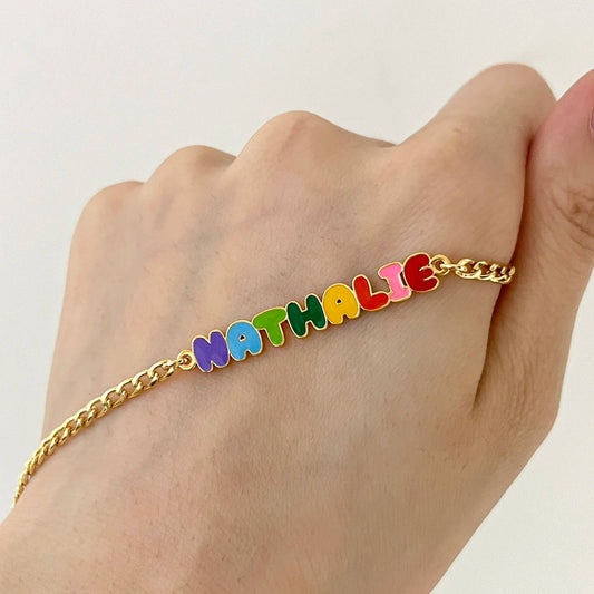 Custom Colored Enamel Name Charm Bracelet - Hidden Forever