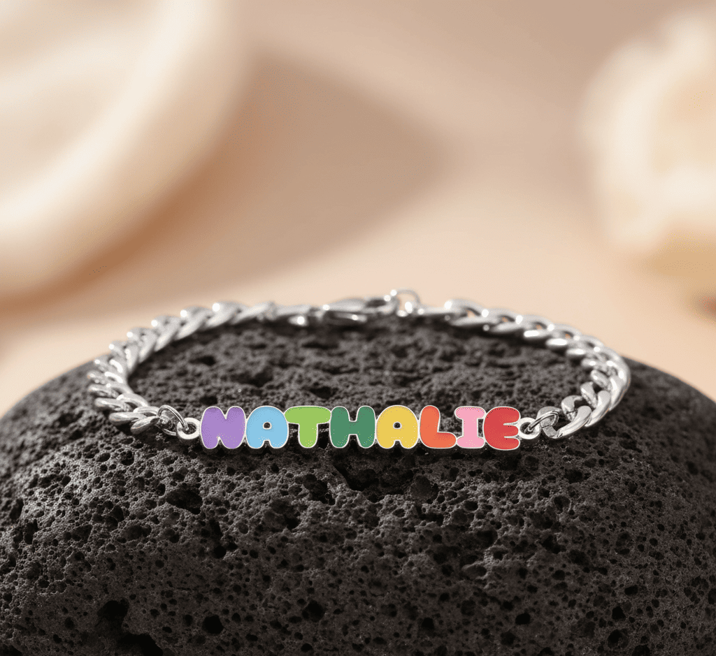 Custom Colored Enamel Name Charm Bracelet - Hidden Forever