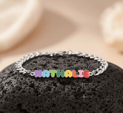 Custom Colored Enamel Name Charm Bracelet - Hidden Forever