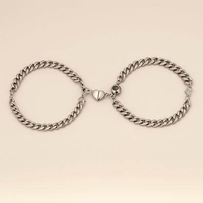 Custom Couple's Silver Magnetic Chain Hidden Photo Bracelet - Hidden Forever