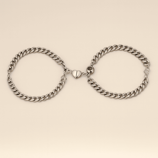 Custom Couple's Silver Magnetic Chain Hidden Photo Bracelet - Hidden Forever