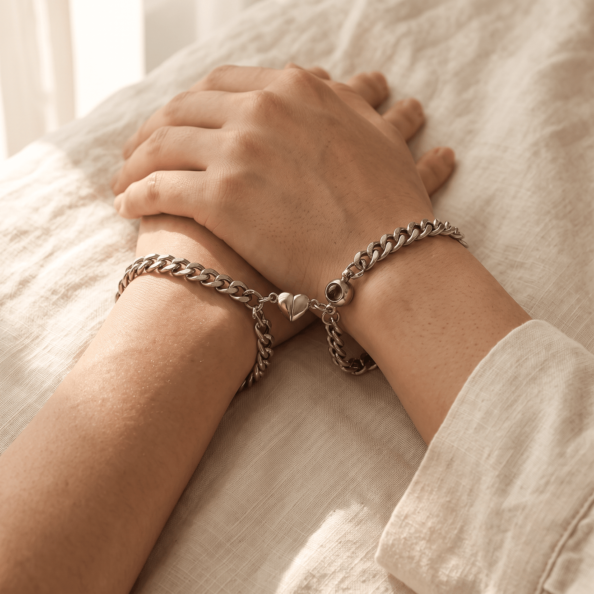 Custom Couple's Silver Magnetic Chain Hidden Photo Bracelet - Hidden Forever
