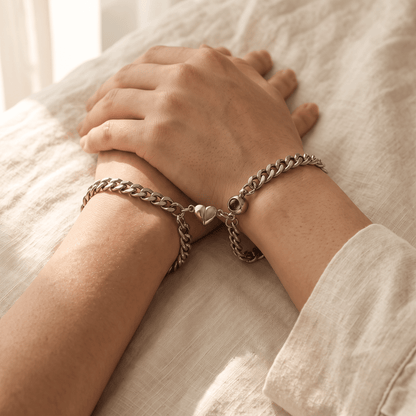 Custom Couple's Silver Magnetic Chain Hidden Photo Bracelet - Hidden Forever