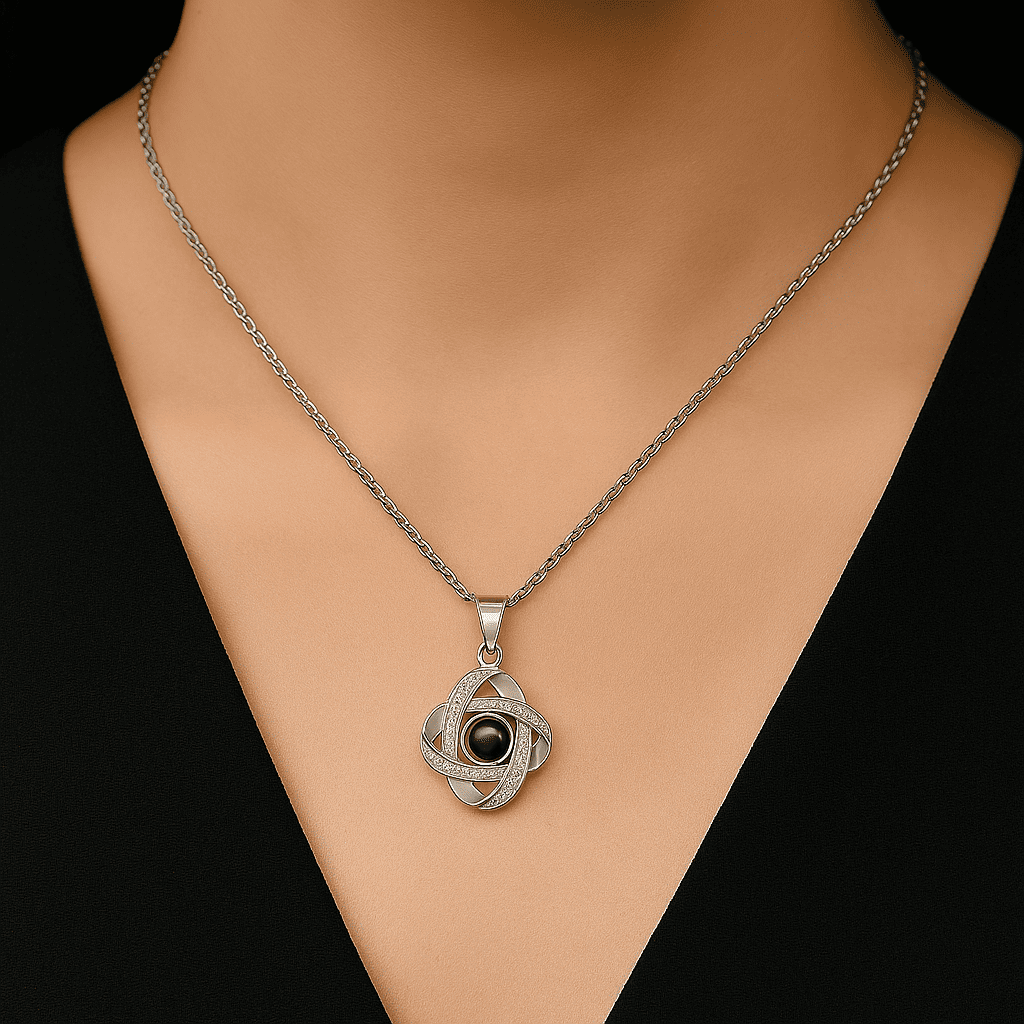 Custom Diamond Zircon Charmed Hidden Photo Necklace - Hidden Forever