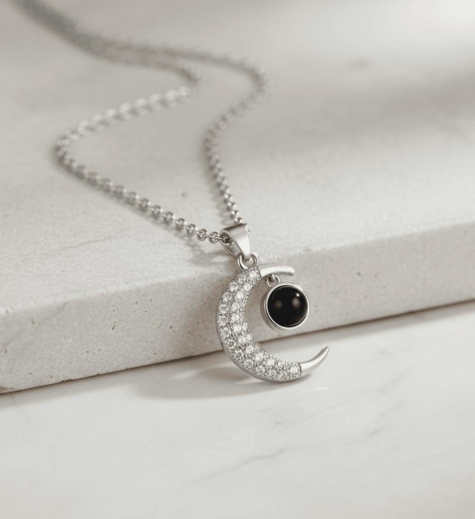 Custom Half Moon Zircon Hidden Photo Necklace - Hidden Forever