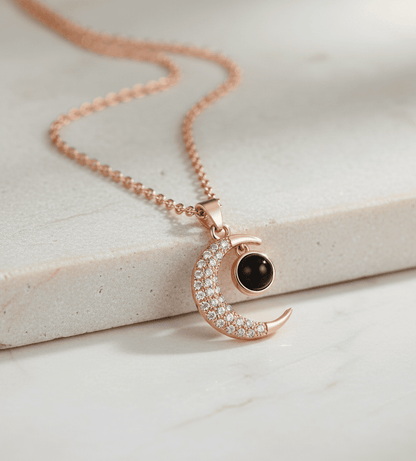 Custom Half Moon Zircon Hidden Photo Necklace - Hidden Forever