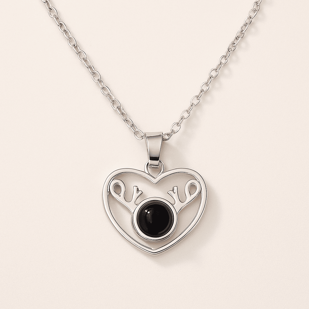 Custom Heart Deer Zircon Gem Hidden Photo Necklace - Hidden Forever