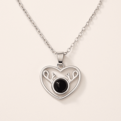 Custom Heart Deer Zircon Gem Hidden Photo Necklace - Hidden Forever