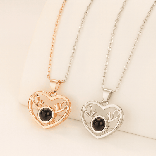 Custom Heart Deer Zircon Gem Hidden Photo Necklace - Hidden Forever