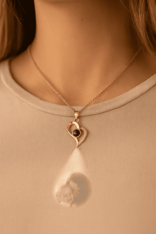 Custom Heart Drop Projection Photo Necklace | Upload Your Hidden Photo - Hidden Forever