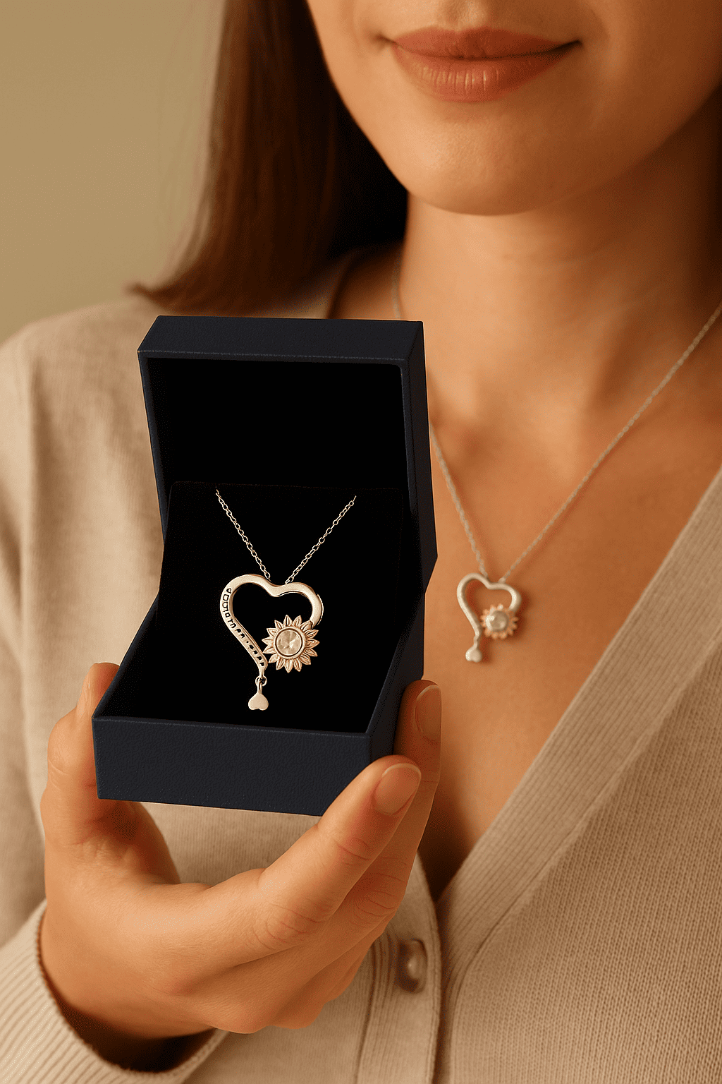 Custom Heart of Sunlight Hidden Photo Necklace - Hidden Forever