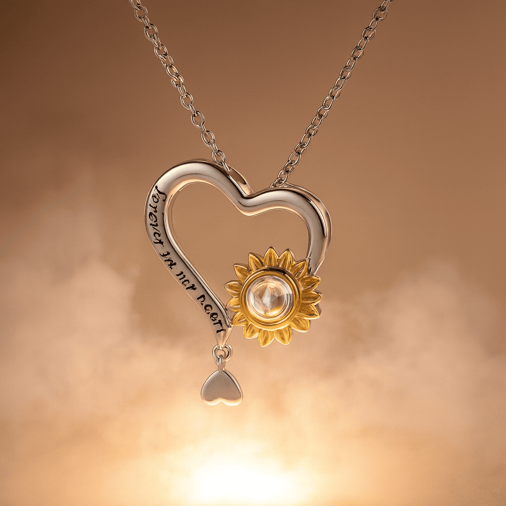 Custom Heart of Sunlight Hidden Photo Necklace - Hidden Forever