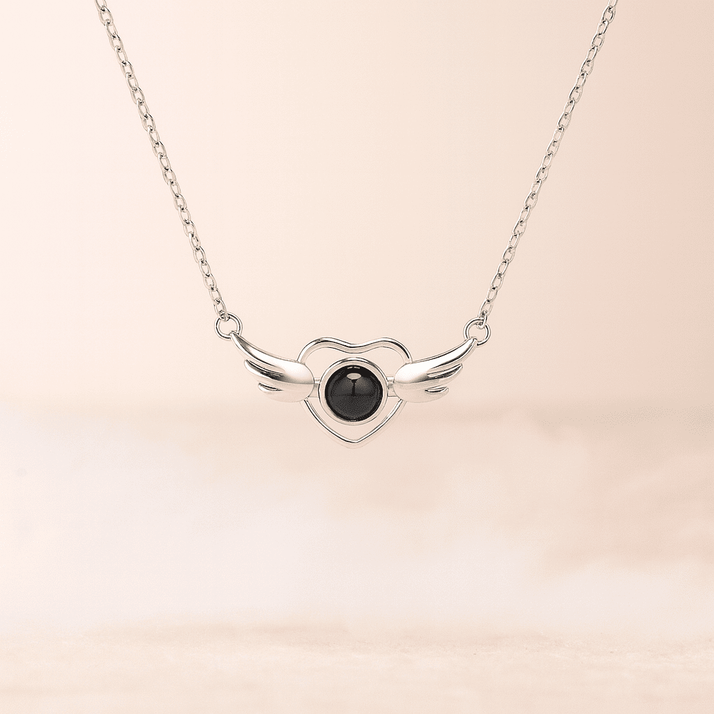 Custom Heart Wing Zircon Gem Hidden Photo Necklace - Hidden Forever