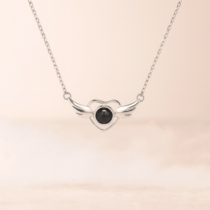 Custom Heart Wing Zircon Gem Hidden Photo Necklace - Hidden Forever