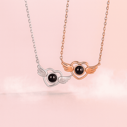 Custom Heart Wing Zircon Gem Hidden Photo Necklace - Hidden Forever