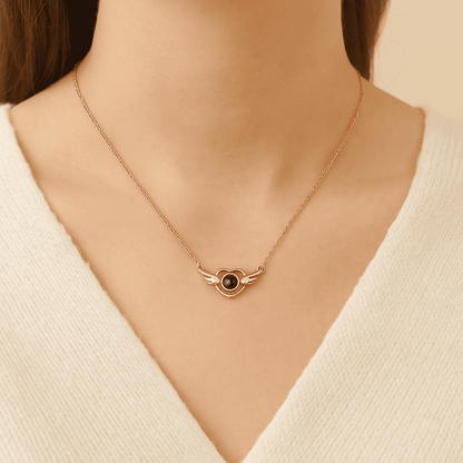 Custom Heart Wing Zircon Gem Hidden Photo Necklace - Hidden Forever