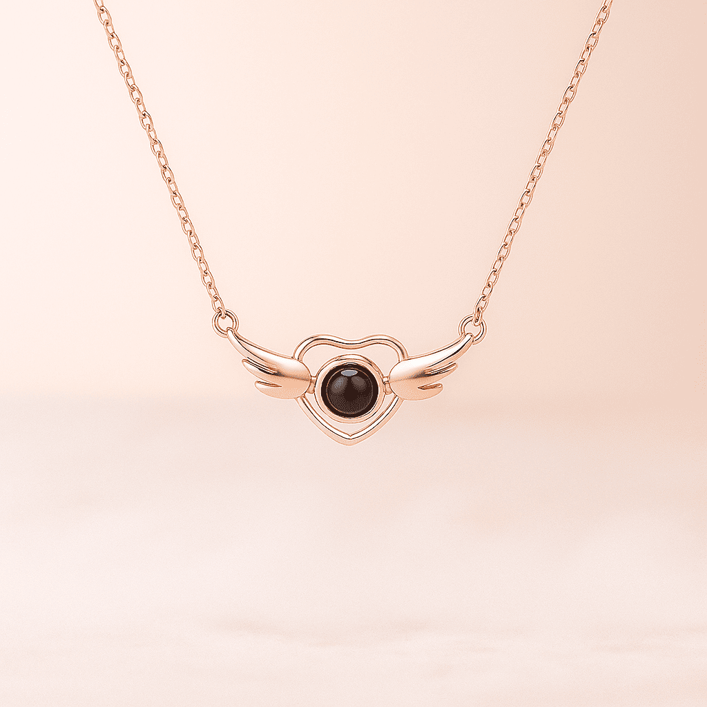 Custom Heart Wing Zircon Gem Hidden Photo Necklace - Hidden Forever