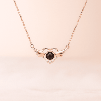 Custom Heart Wing Zircon Gem Hidden Photo Necklace - Hidden Forever