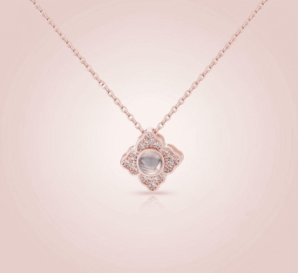 Custom Hidden Photo Projection 4 Petal Flower Necklace - Hidden Forever