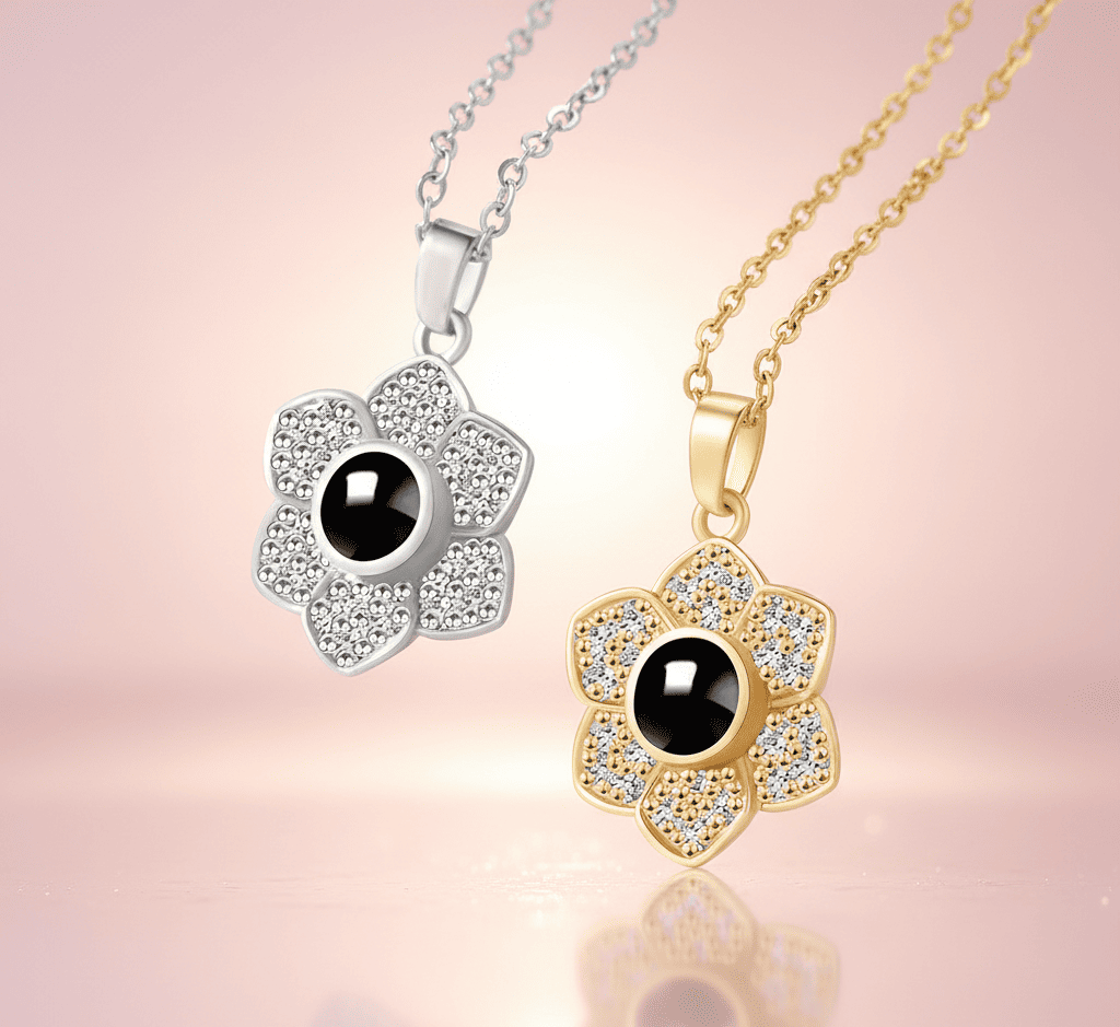 Custom Hidden Photo Projection 6 Petal flower Necklace - Hidden Forever