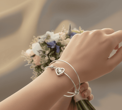 Custom Hidden Photo Projection Adjustable Bangle Heart Zircon Bracelet - Hidden Forever