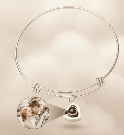 Custom Hidden Photo Projection Adjustable Bangle Heart Zircon Bracelet - Hidden Forever