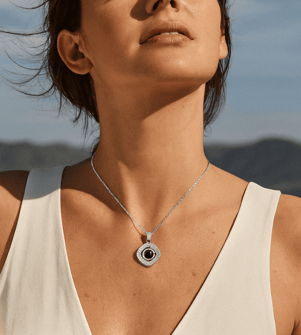 Custom Hidden Photo Projection Black Onyx Necklace - Hidden Forever